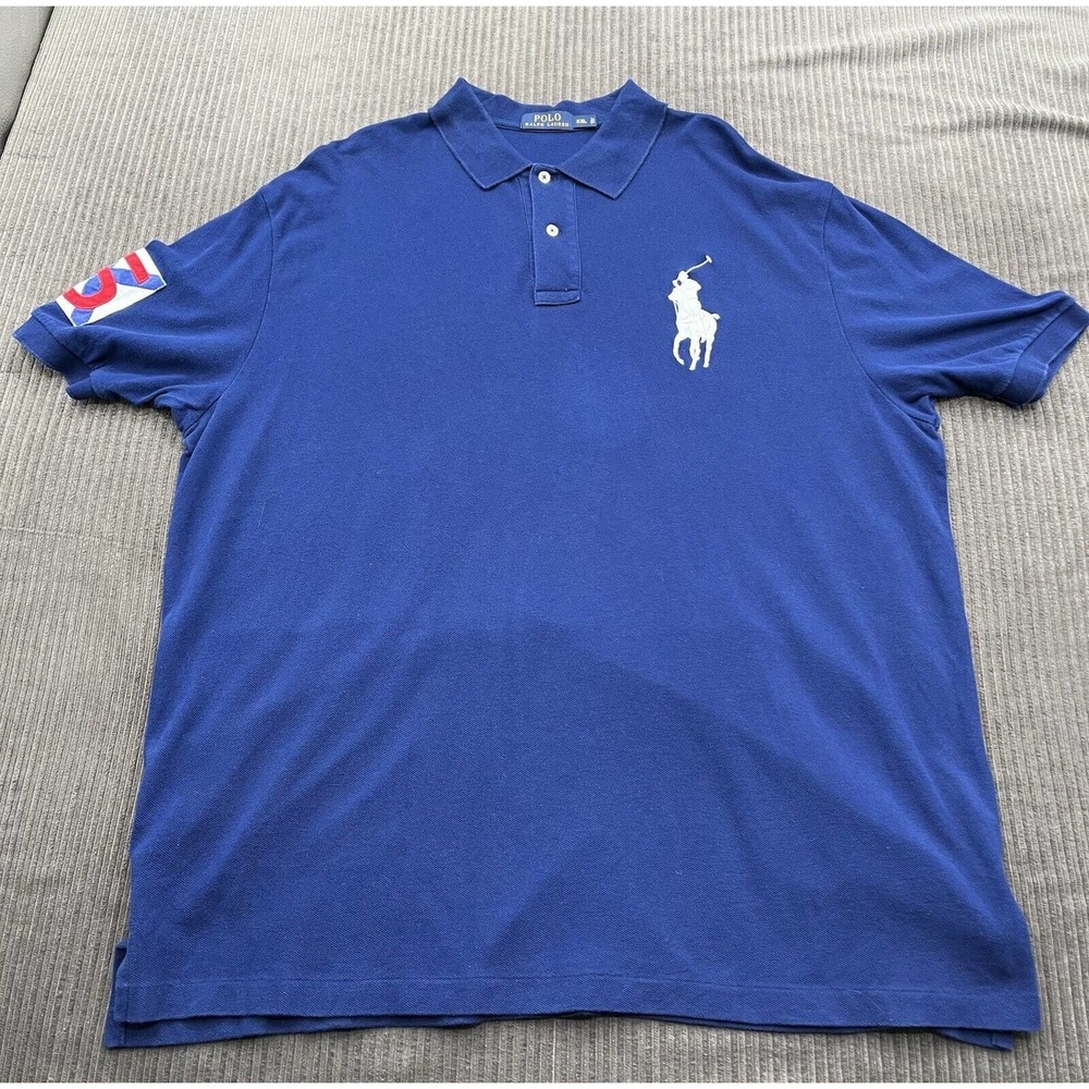 Polo Ralph Lauren Men Polo Shirt Size 2XL Cotton Blue Big Pony Casual Preppy.